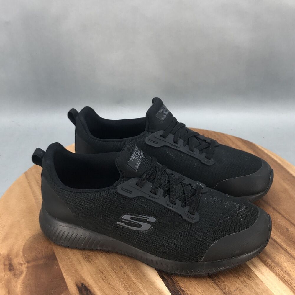 Skechers WORK Squad Slip Resistant Shoes Womens 10 Black Mesh Slip On